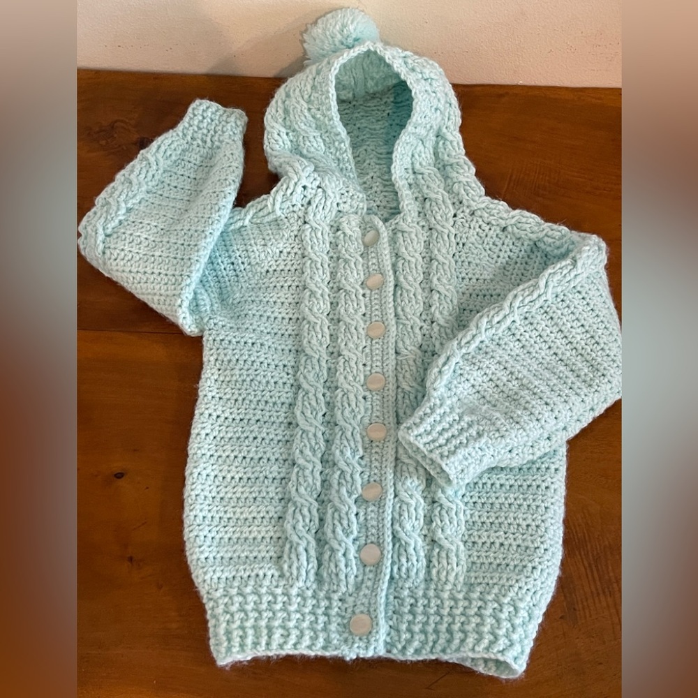Hand Knit Toddler Cardigan Sweater with a Hood